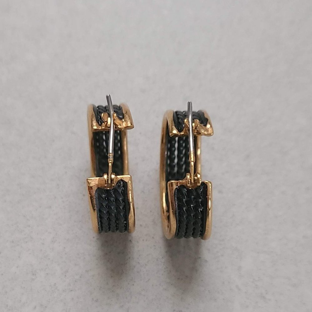 Black & Gold Fashion Hoop Earrings - Picture 3 of 8